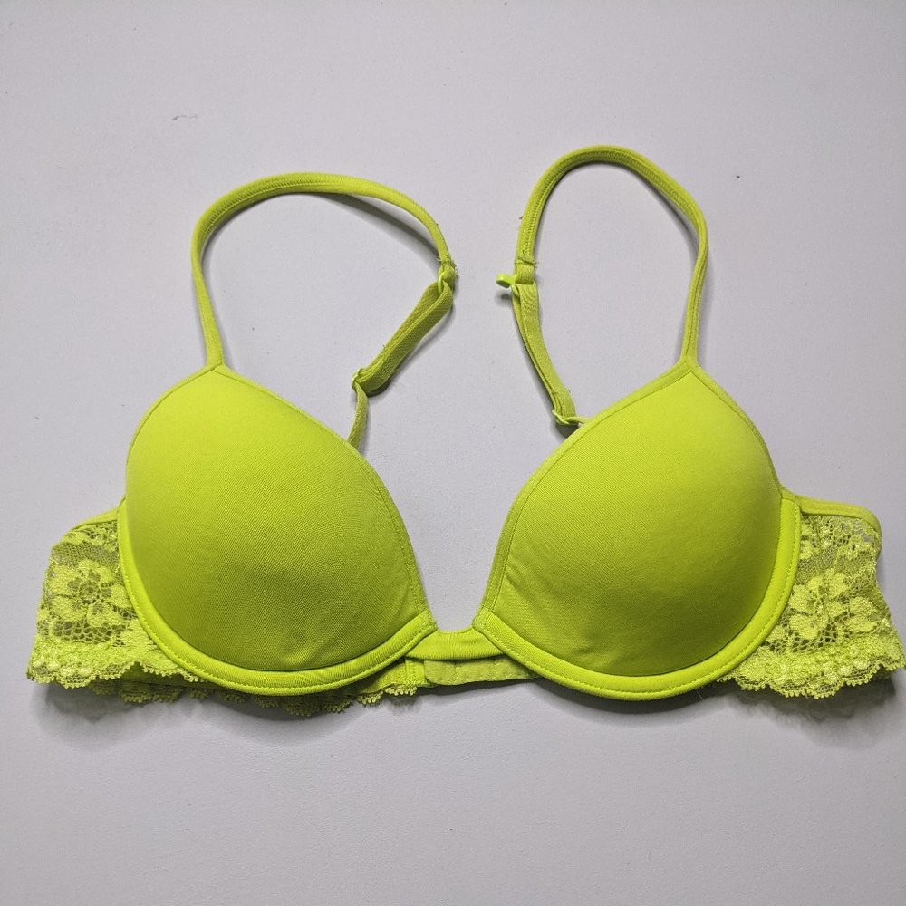 Green T-shirt Lace detail Bra (34A) PINK Victoria's Secret